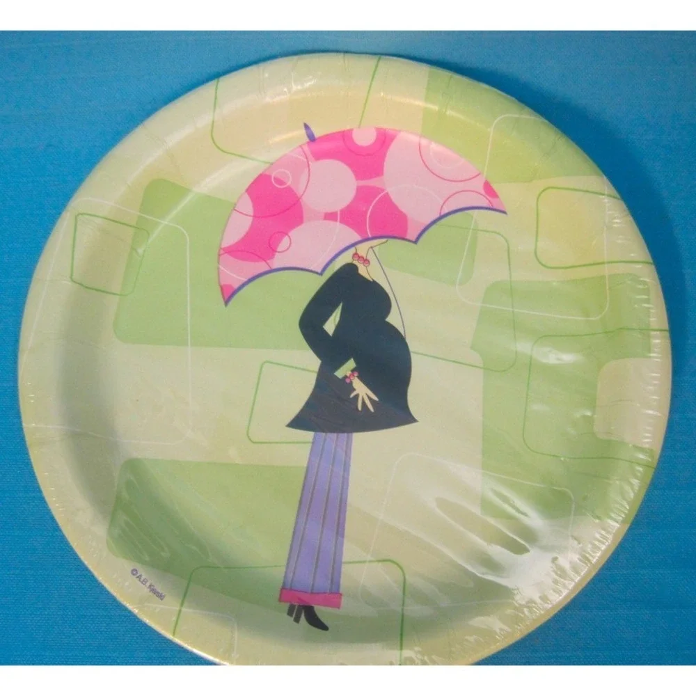 Lot of MOD MOMMA Mother Baby Shower Party Dessert‎ Plates & Napkins Pinks Greens